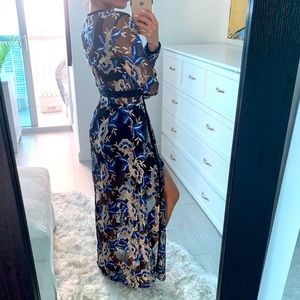 ALTEREDREAMS ‘Mona’ Blue & Black Floral Embroidered Mesh Robe Long Cardigan XS